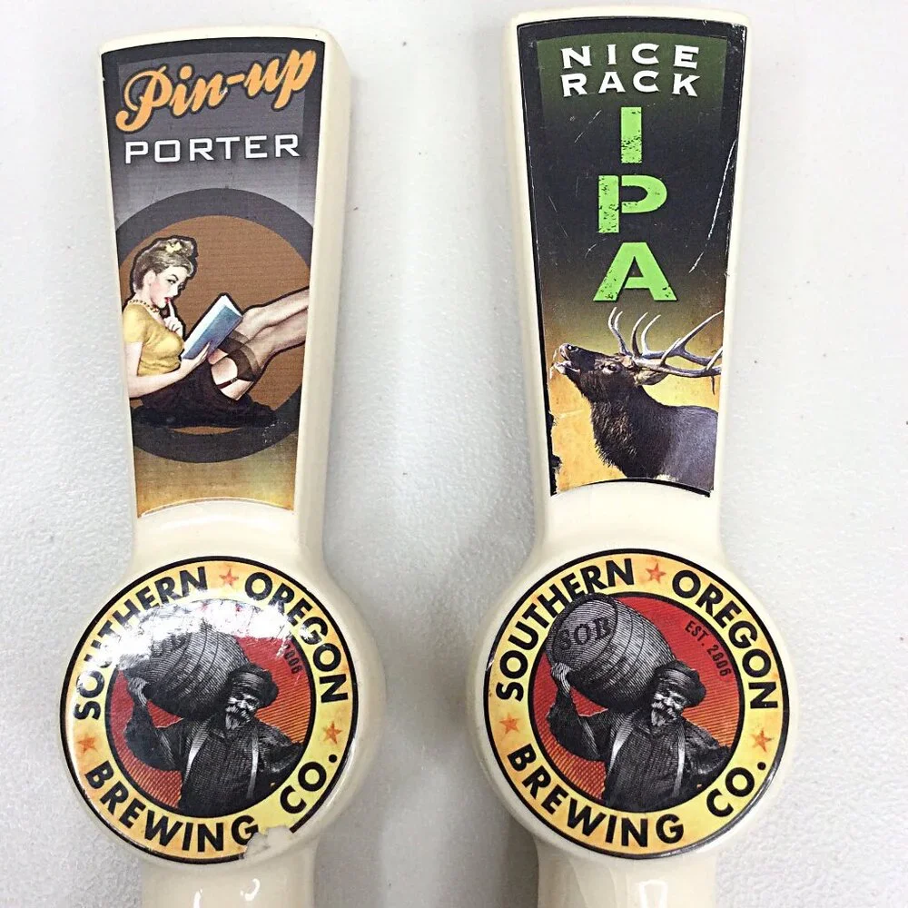 Lot of 2‎ Southern Oregon Brewing Tap Handle Pulls Pin Up Porter Nick Race IPA